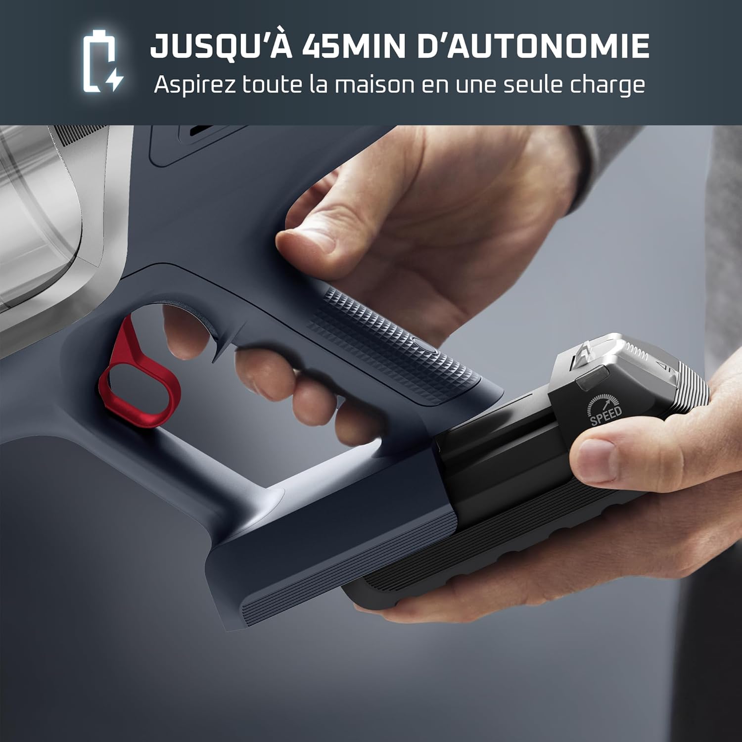 Rowenta X-Pert6.60 Aspirateur balai sans fil multifonction RH6836EO, Gris - Vue complète en action, démontrant sa légèreté et sa puissance de 100W avec 45min d'autonomie. — vue 8