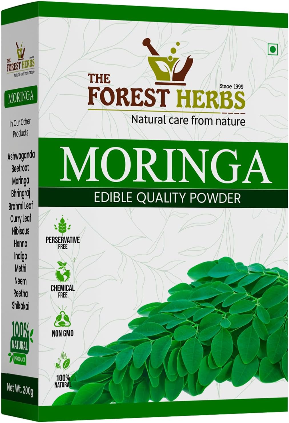 The Forest Herbs Natural Care From Nature Moringa Leaf Powder 250 Grams | Drumstick Leaf powder | Herbal Supplement | Good For Digestion, Immunity Skincare and Haircare