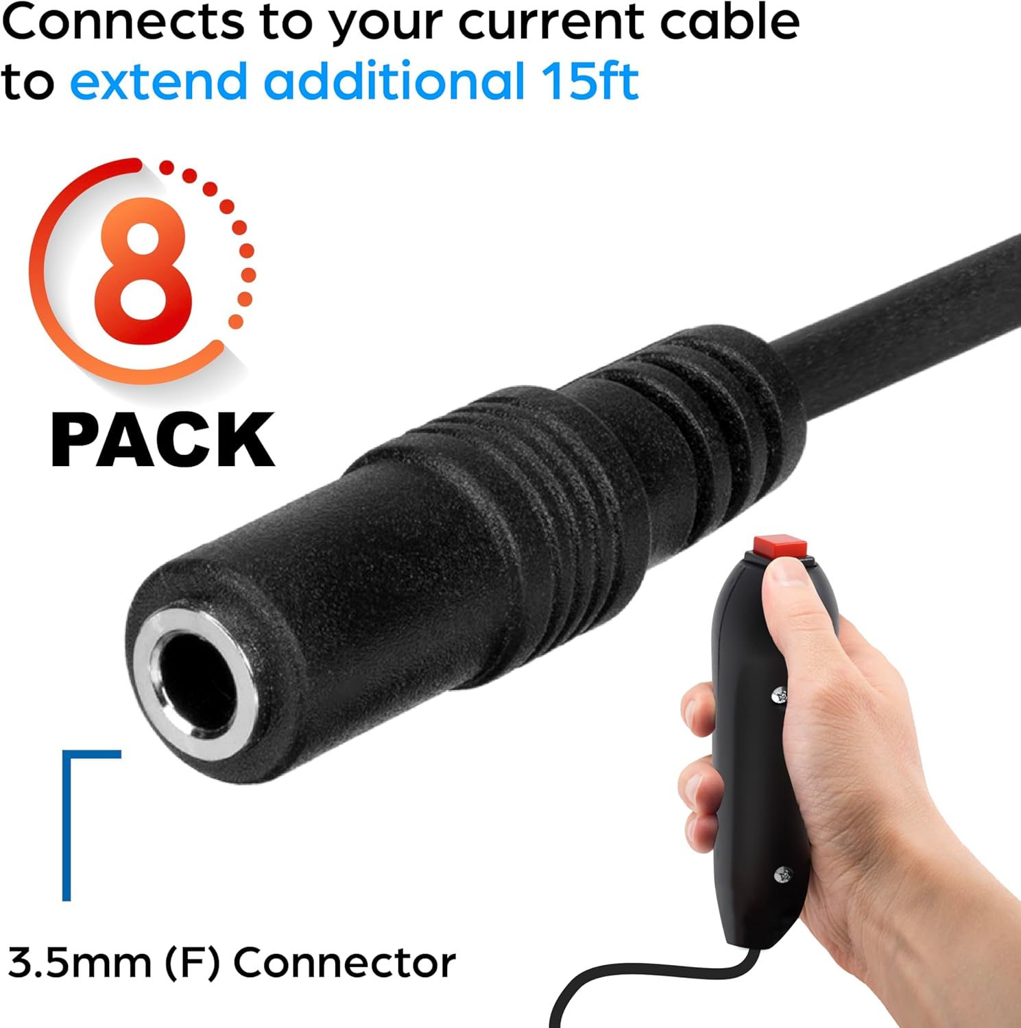 Teacher's Choice 15 Ft Extension Cables for Handheld Game Buzzer System (8 Pack)