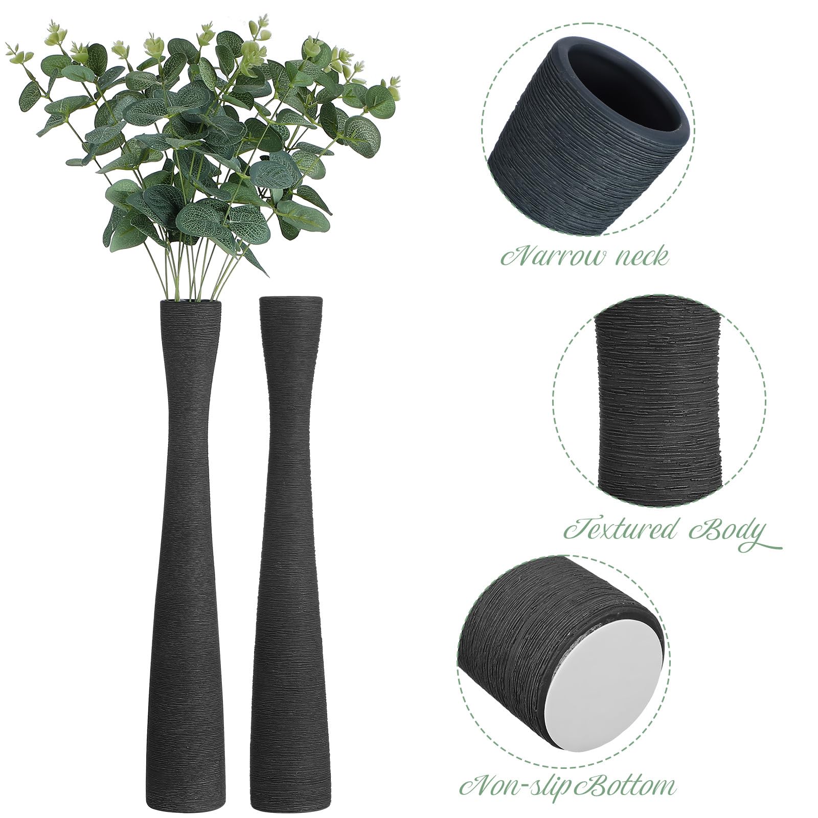 TOYANDONA 2 Stück Hohe Schlanke Keramik Bodenvasen Dekorative Blumenvasen mit Schmalem Hals Natürliche Wohndeko für Wohnzimmer und Büro