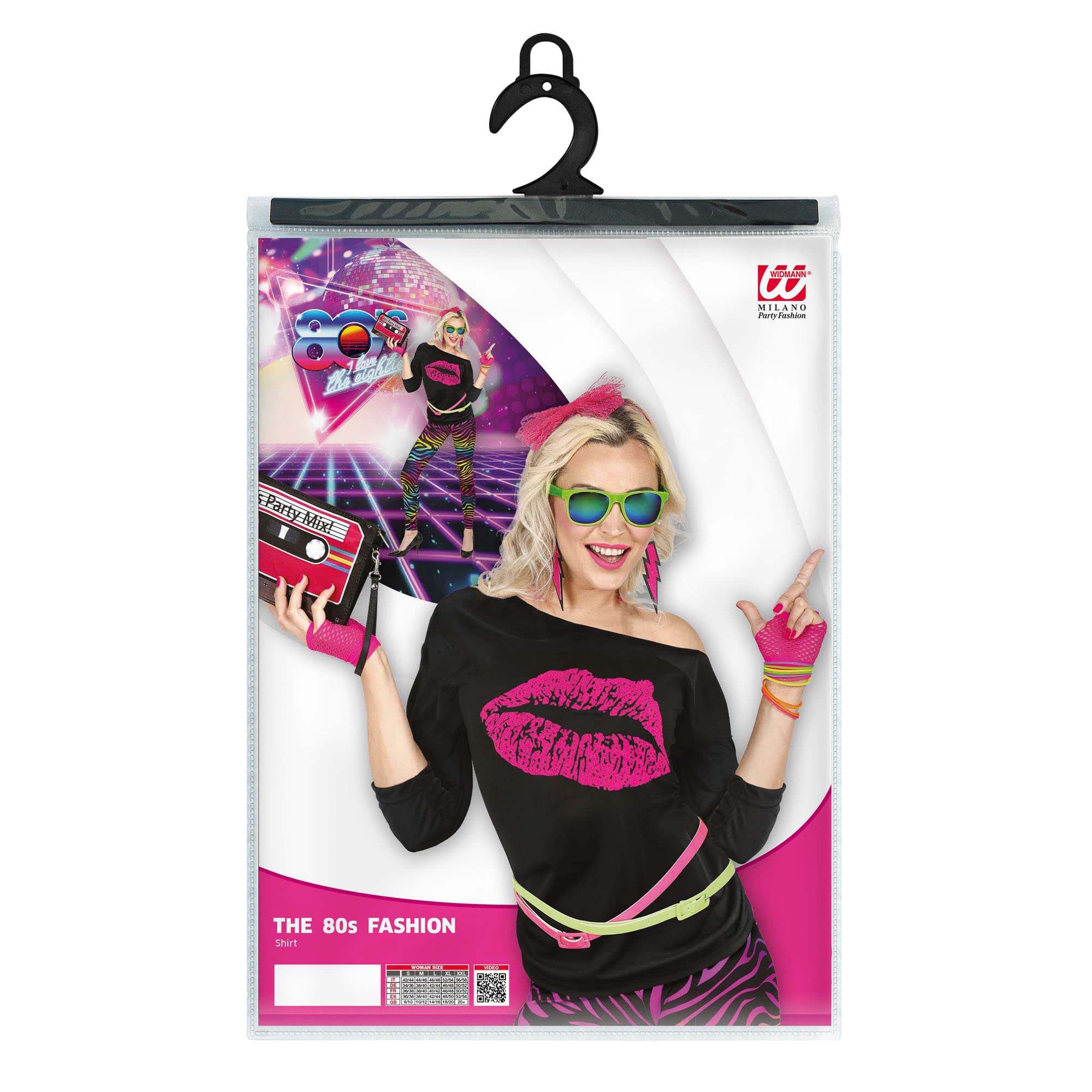 W WIDMANN MILANO Party Fashion - T-Shirt 80s fashion girl, koszulka bez rękawów, Kiss Lips, disco fever, kostiumy fantazyjne