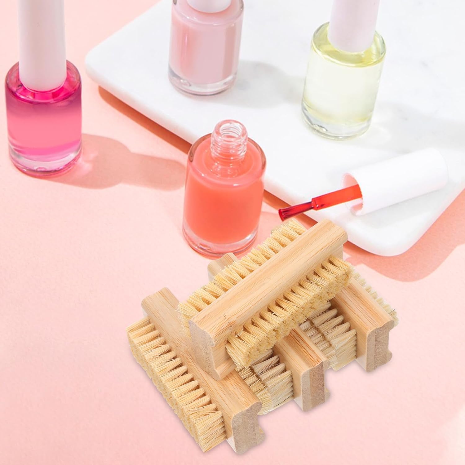 OSALADI 4pcs Handle Dual-sided Fingernail Brush Set with Boar Bristles and Sisal Scrubbing Brushes for Manicure Nail Cleaning and Dusting Powder Removal in Salon and Home Use