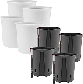 Leni Atlas Blumentopf mit Kulturtopf & Gießanzeige Hydrokultur-Set 4er-Pack | Übertopf Ø 20,7 cm Höhe 20 cm Weiß Kunststoff matt | Pflanztopf für Hydrokultur