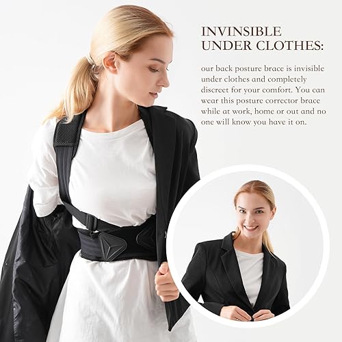 Miniatura 3 de Corrector de postura para mujeres y hombres ajustable y transpirable para la parte superior de la espalda, corrector de postura enderezador de