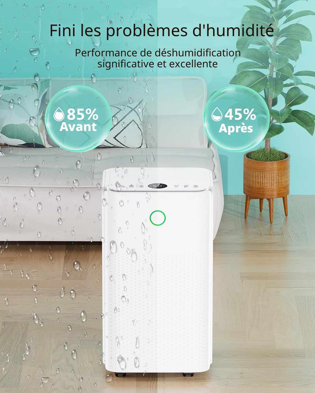 Déshumidificateur Électrique 12L/Jour avec Compresseur, 3 Modes, Silencieux et Basse Consommation, Drainage Continu, Réservoir 2,2 L, Minuterie 24 h, Deshumidificateur d Air pour Maison