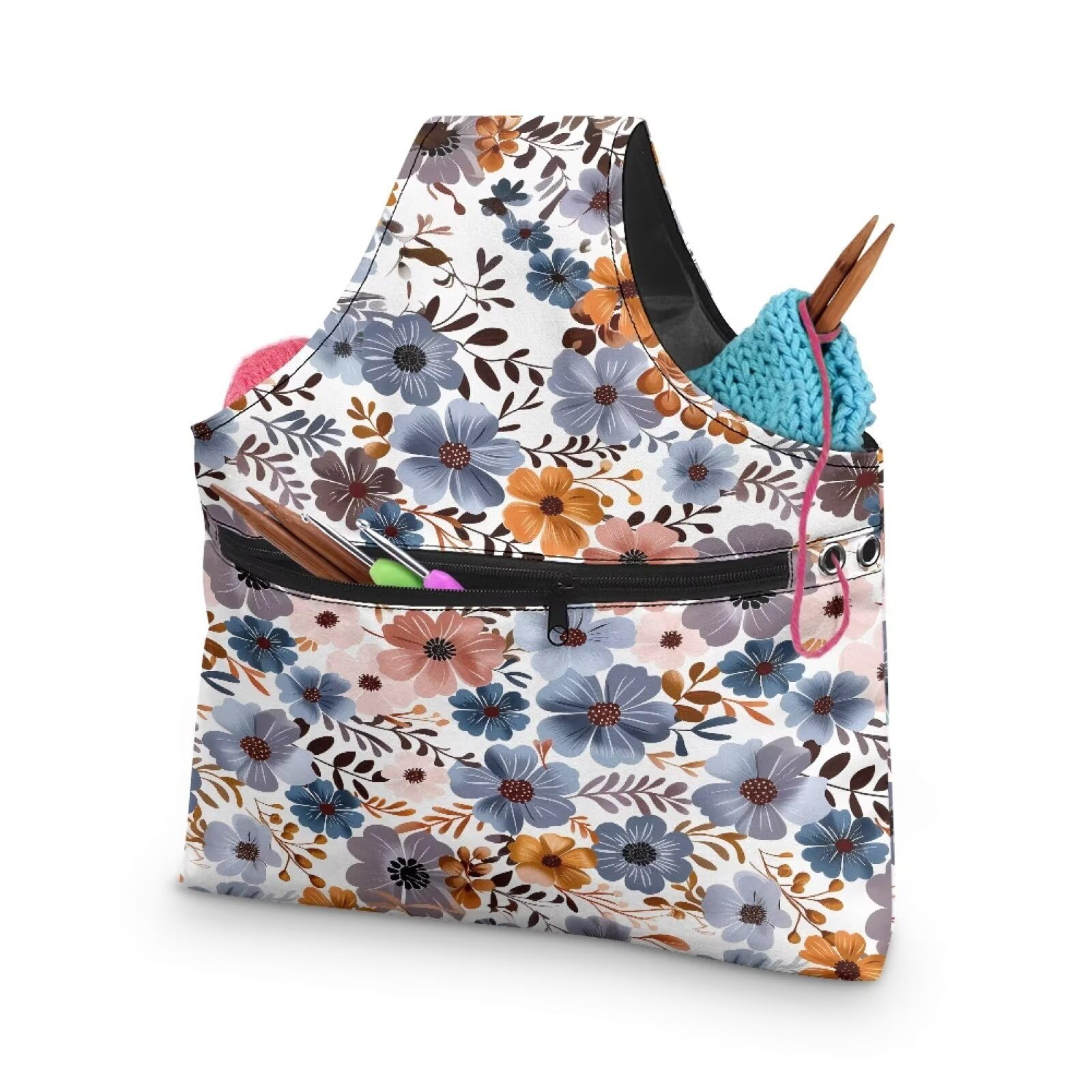 Floral Yarn Storage Bag Organizer Large Crochet Organizers and Storage for Women Knitting Crochet Tote Bag Holding Yarn, Crochet Hooks, Crochet Needles