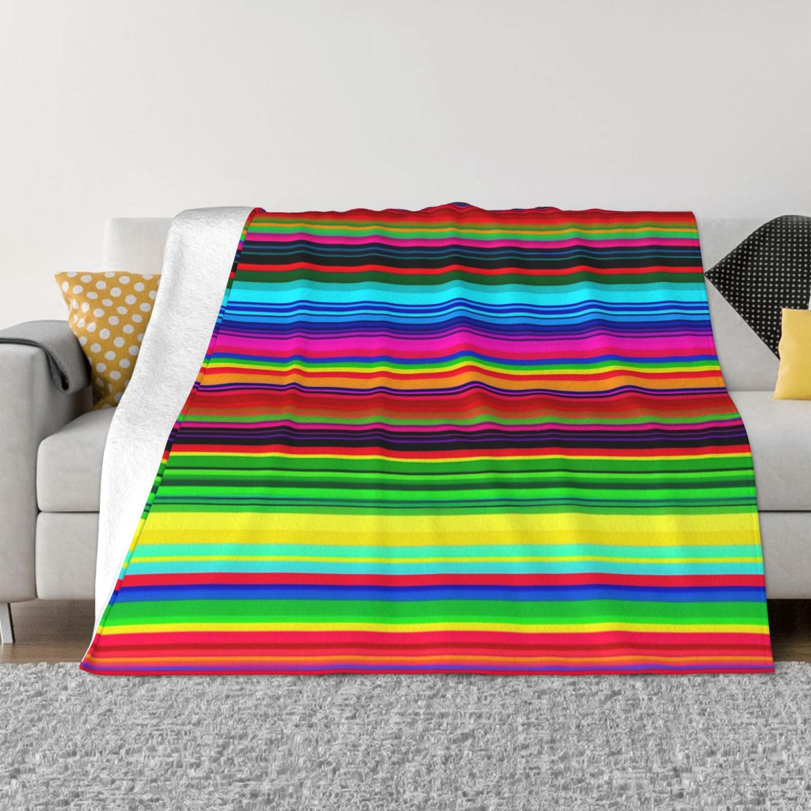KLOPH Colorful Mexican Stripes Throw Blanket 60"x50" Flannel Fluffy Warm Blanket for Couch, Reversible Plush Blankets for Bed, Comfy Fuzzy Blanket for Sofa, Plush Lightweight-Blankets for All Season