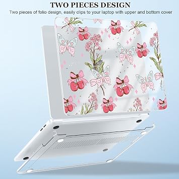 2095 Microsoft Surface Laptop 13 Windows 11 Copilot+PC+Touchscreen 2025, Cute Print Pattern Plastic Hard Shell Case with Keyboard Cover, Screen Film, Butterfly & Cherry