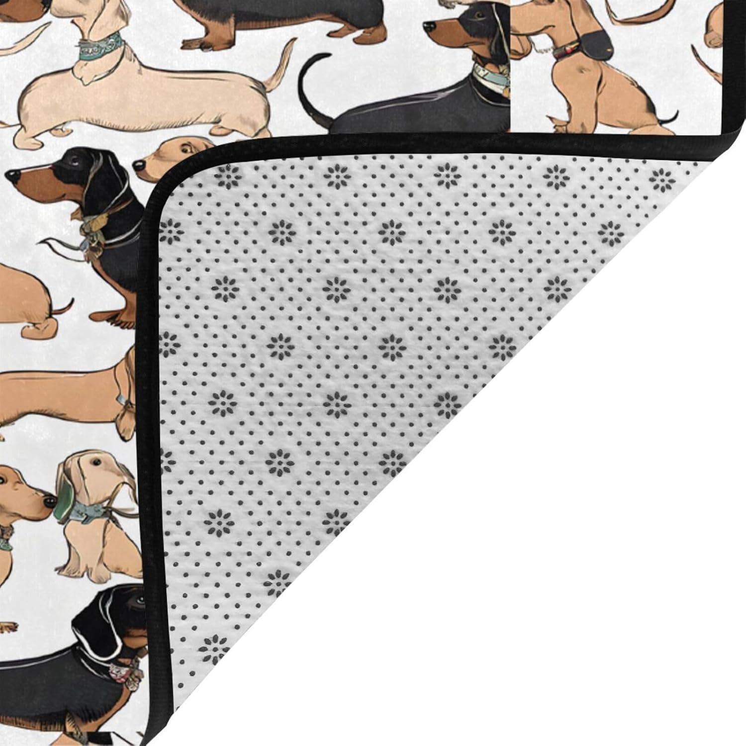 Flannel Non-Slip (Dachshund Floral) Rug Pad 80×50in Soft Washable Protective for Hardwood Floors Bedroom Bathroom Living Room