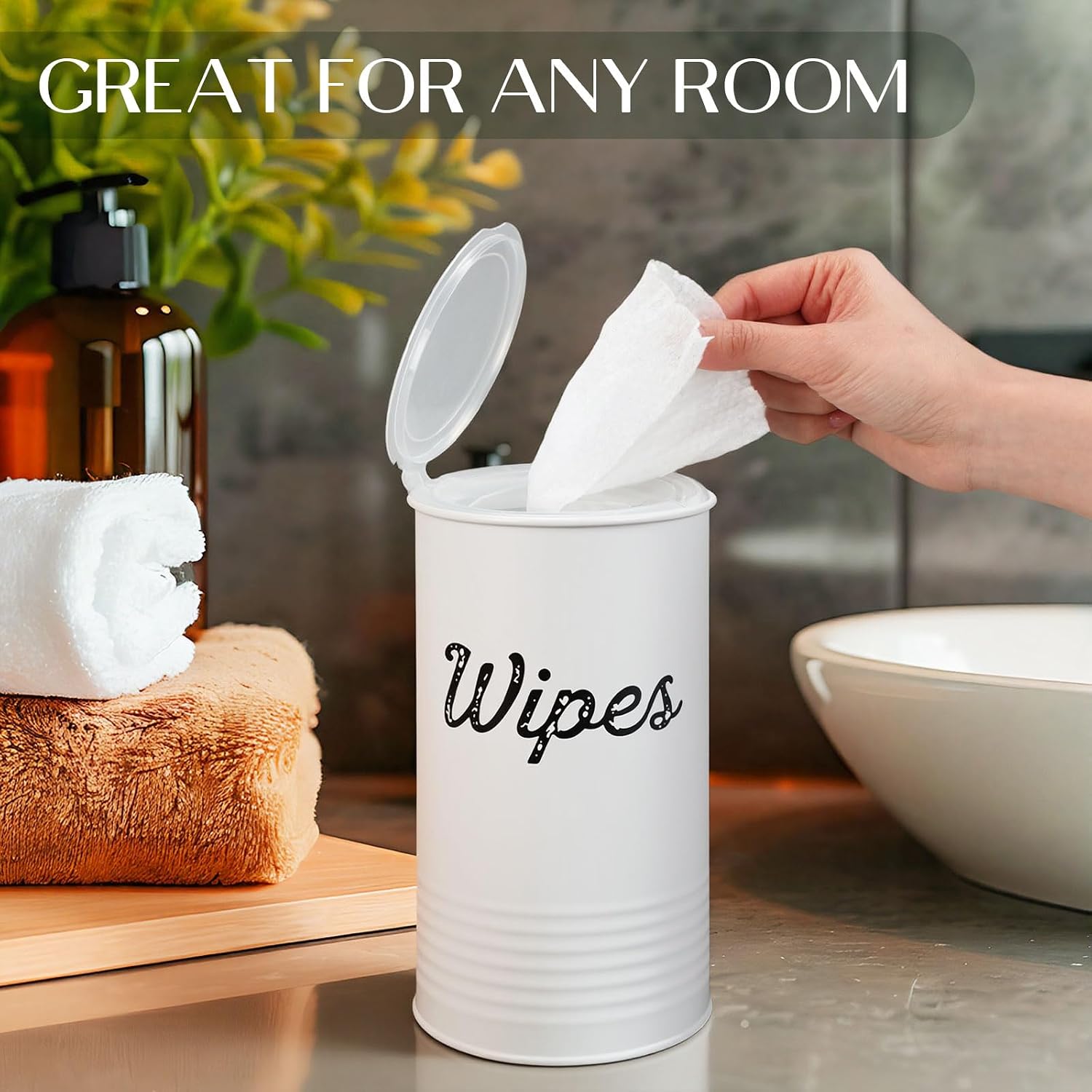 Frienda 2 Pcs Metal Wipe Holder for Kitchen Disinfectant Wipes Dispenser Farmhouse Vintage Countertop Sanitizing Wipe Storage Container Organizer Caddy for Bathroom Office up to 80 Cont(Black, White)