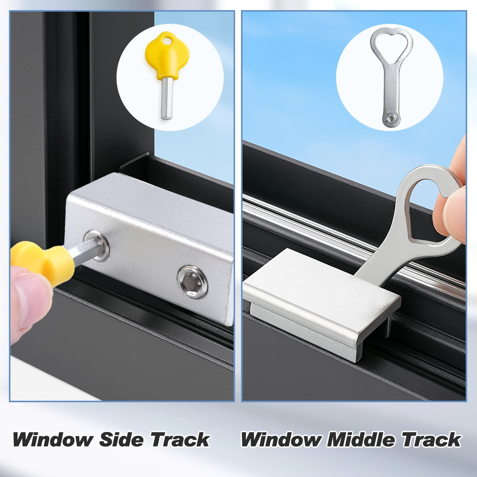 LEONTOOL 4 Sets Sliding Window Locks with Anti-Scratch gaskets Security Lock and Key Adjustable Aluminum Window Stopper for Width 12 to 15mm Easy Installation Without Drilling - Image 4