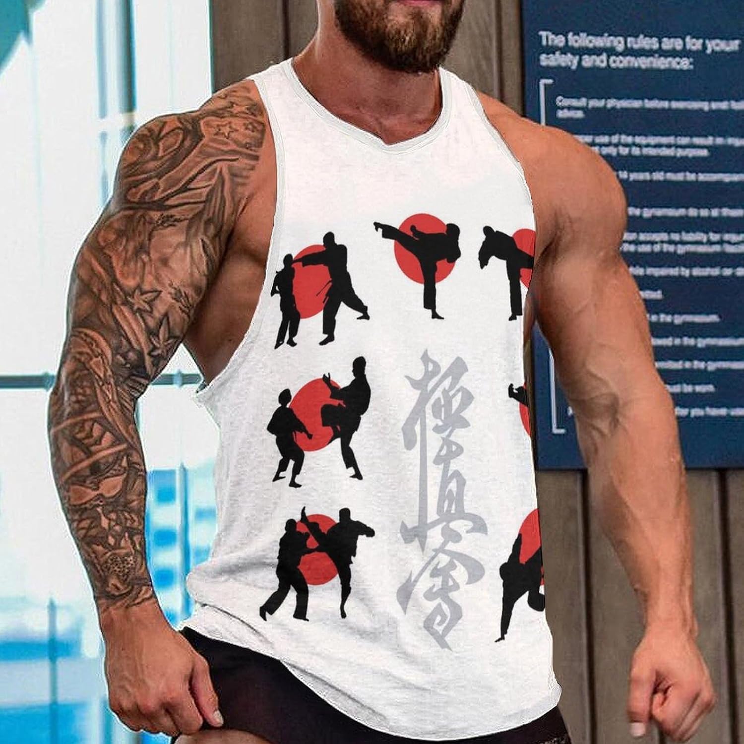 Kyokushin Karate Mens Tank Tops Sleeveless Muscle Shirts Beach Casual Gym Shirt Vest Tee Tops