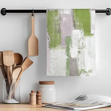 Kitchen Towels Sage Green Gray Block Hand Towels for Bathroom Dish Towels for Kitchen Quick Dry Microfiber Abstract Art Absorbent Dish Cloth Set of 2