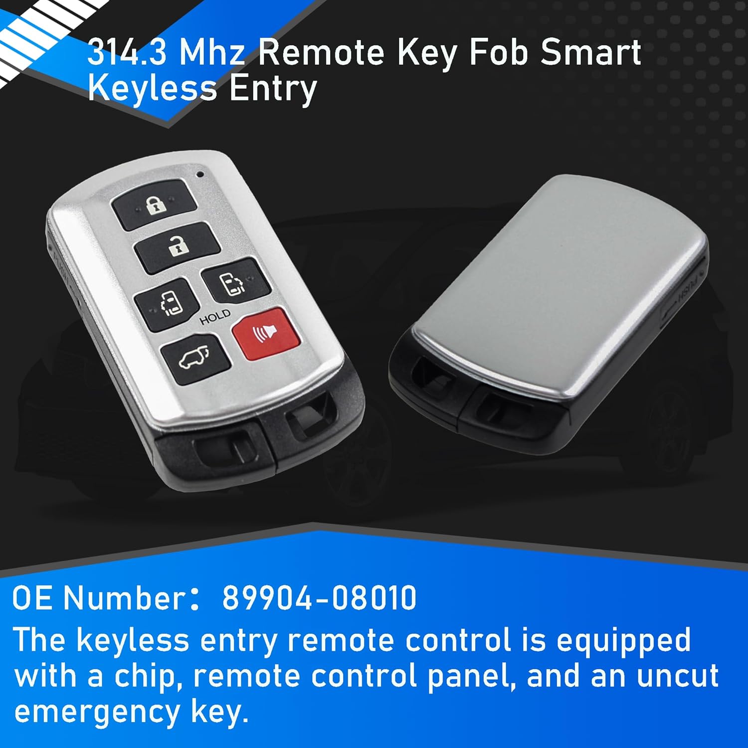 314.3 Mhz Smart Keyless Entry Remote Control Compatible with 2011-2020 Toyota Sienna FCC HYQ14ADR Board ID 271451-5691 GNE IC 1551A-14ADR Chip ID74 6 Buttons Key Fob Replaces 89904-08010