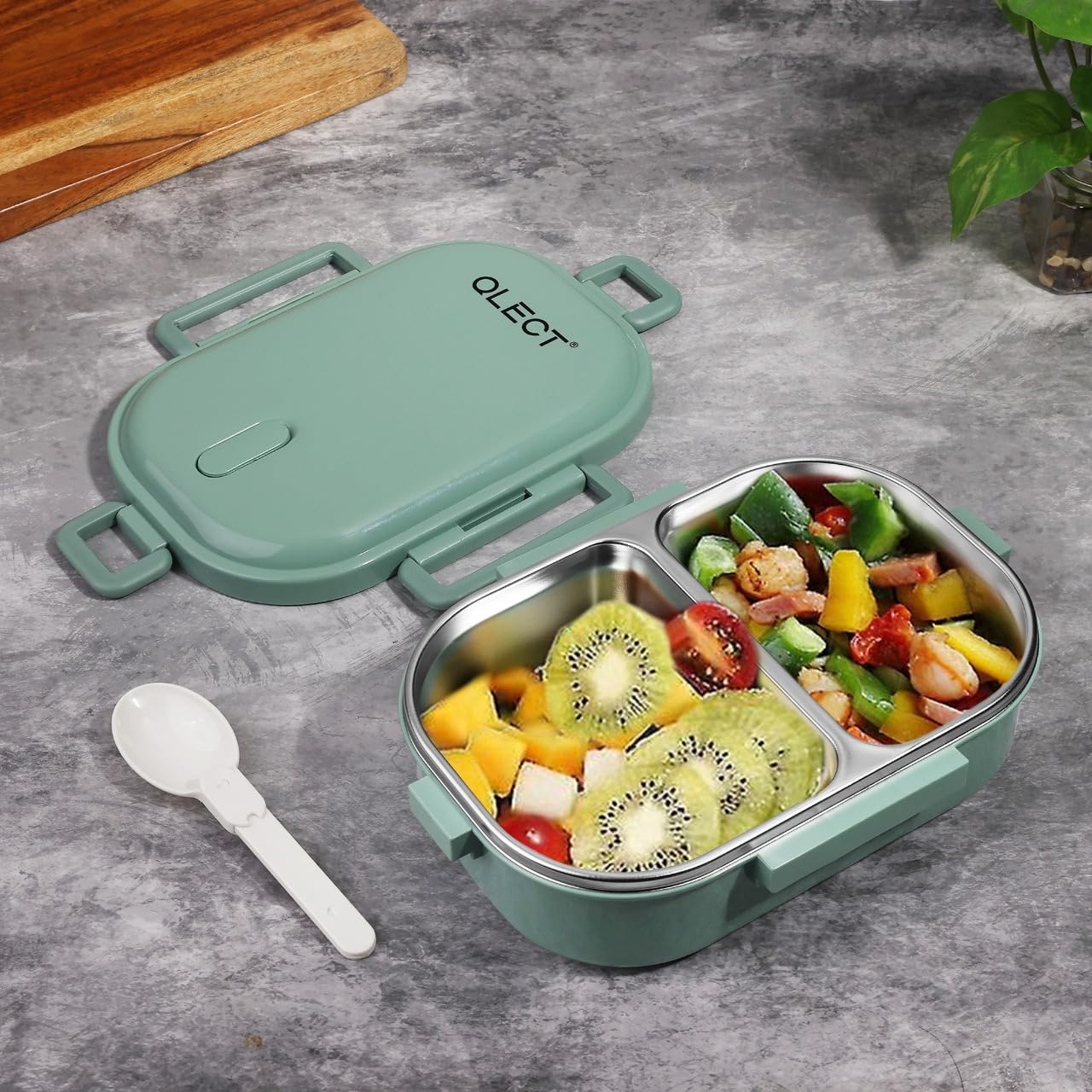 QLECT Kids Star Stainless Steel Lunch Box for Kids Adults, PUF Insulation Keeps Food Warm, Food Grade Bpa Free, 2 Compartments with Locking Lid and Steam Valve, Spill Leak Proof(700ml Printed Blue)
