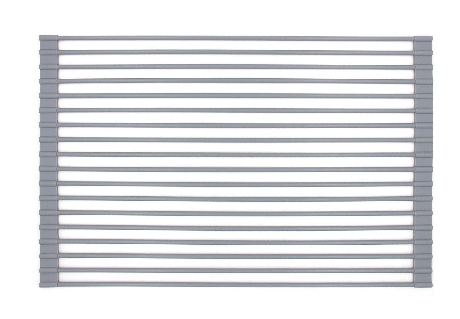 Dish Drying Rack / Mat, Multipurpose Silicone & Stainless Steel Dish Drainer Rack Over the Sink for Kitchen (Gray)