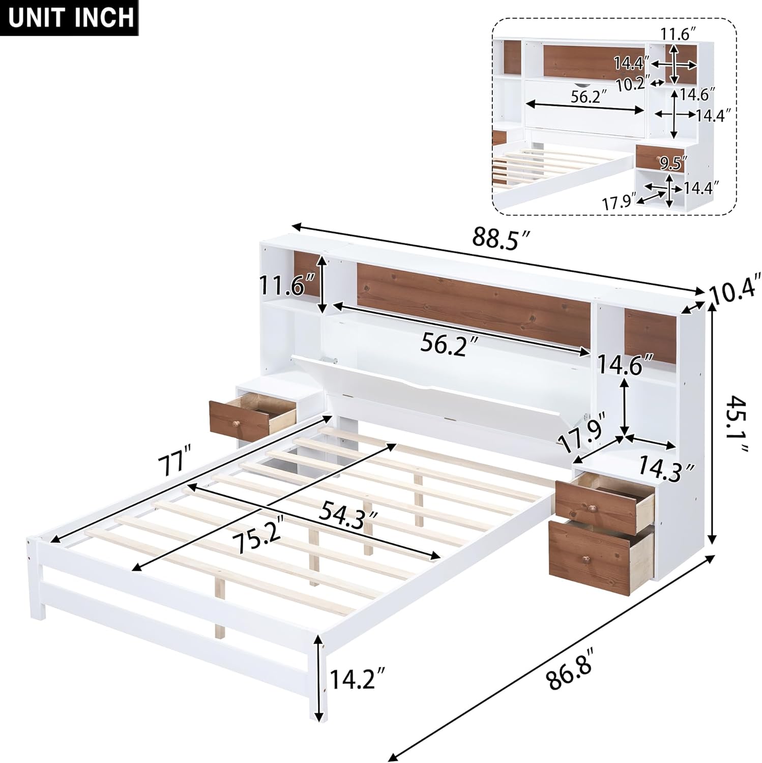Dimensions diagram of the Full Size Captain Bed