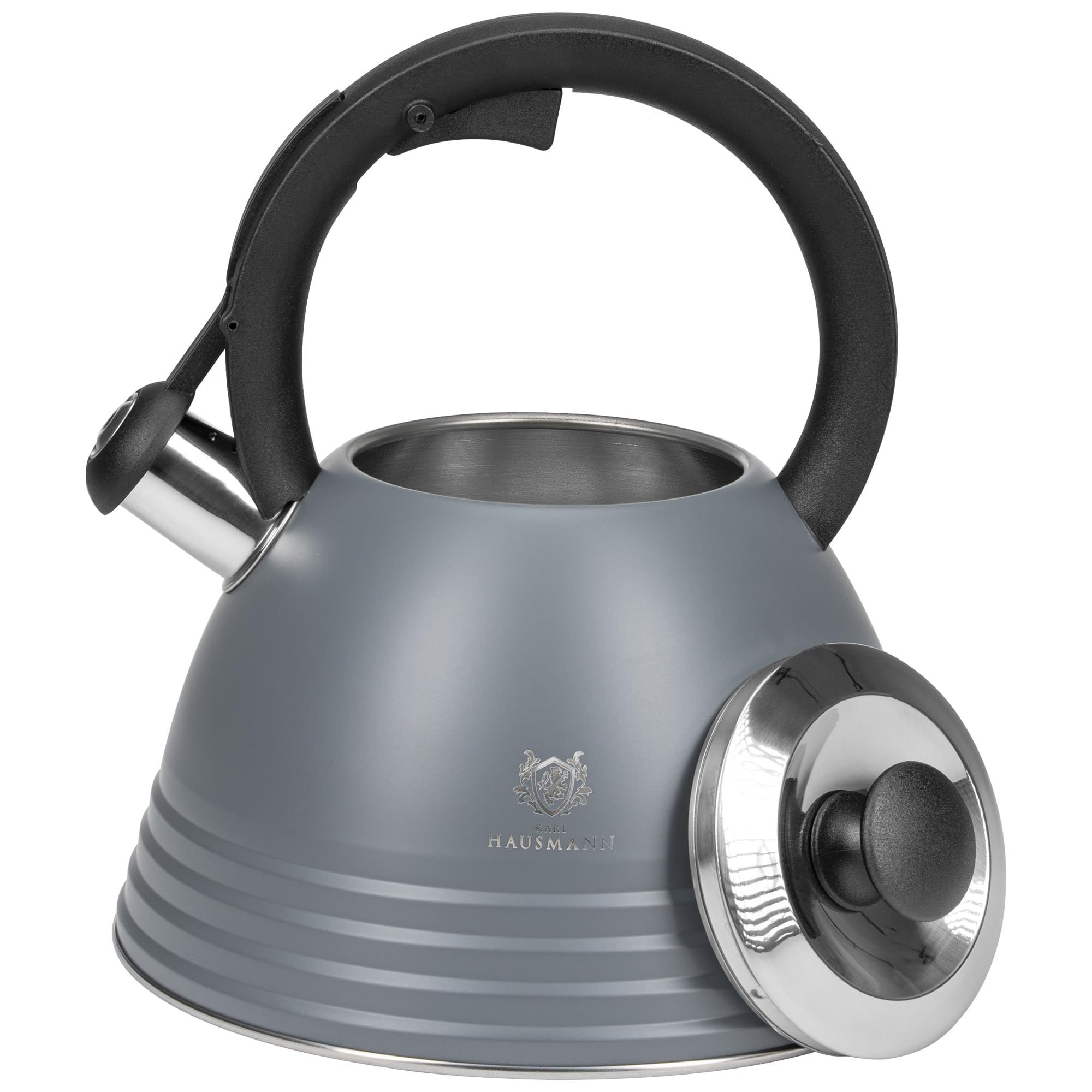 KARL HAUSMANN Bollitore Induzione 3L Acciaio Inox con Fischio - Grigio Teiera per Piano a Gas, Vetroceramica ed Elettrico - Bollitore Acqua Cucina con Coperchio