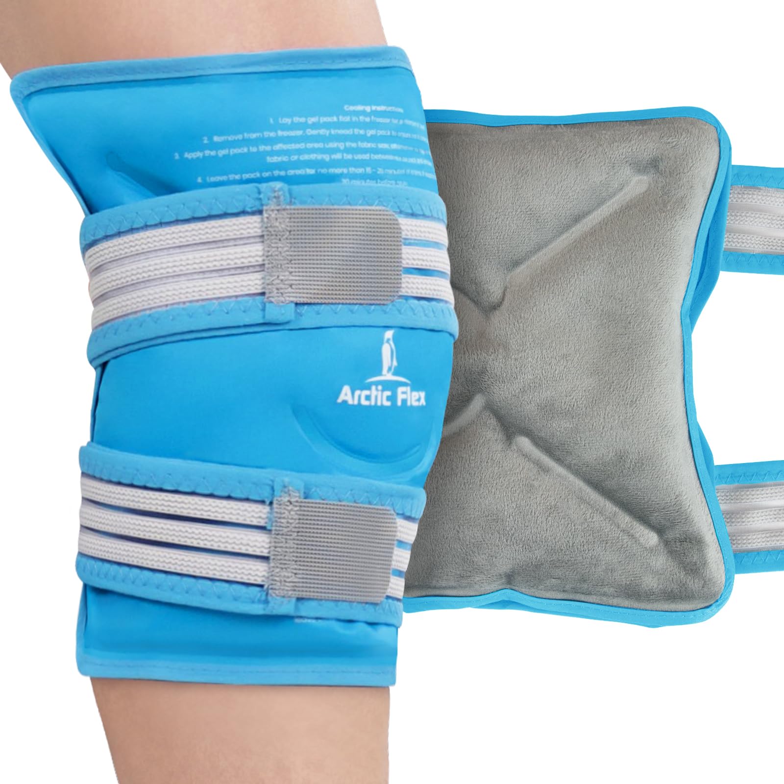 Arctic FlexVive Knee Ice Pack Wrap with Straps for Cold Compression - Reusable Gel Cold Pack for Cold Therapy, Pain Relief, Injuries & Swelling - Post Surgery Recovery for Knee Replacement
