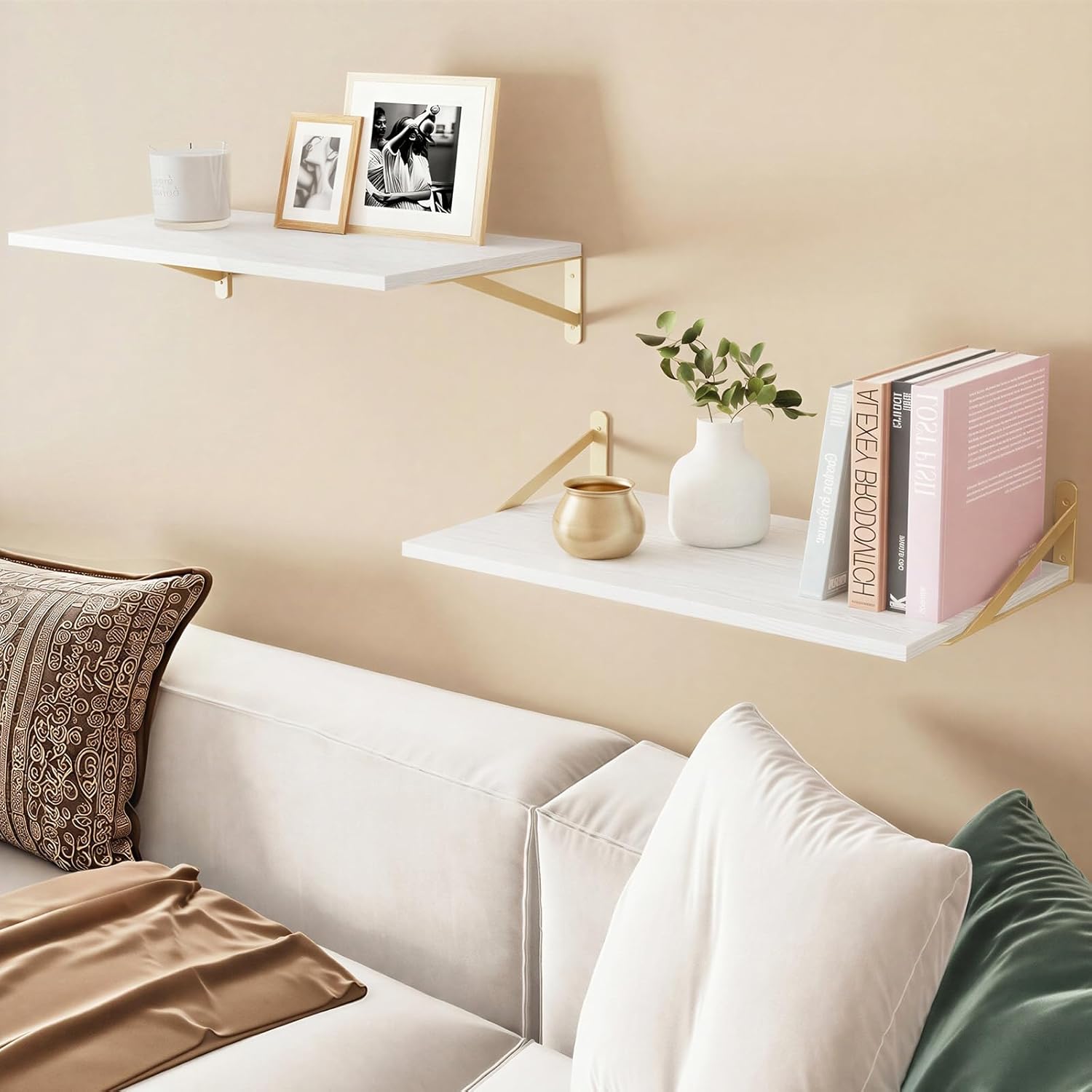 Fixwal Floating Shelves for Wall, 24 Inch Wide x 10 Inch Deep White Shelves for Bedroom, Large Wall Shelf for Living Room, Kitchen, Bathroom, Laundry Room and Decor Storage (Set of 2)