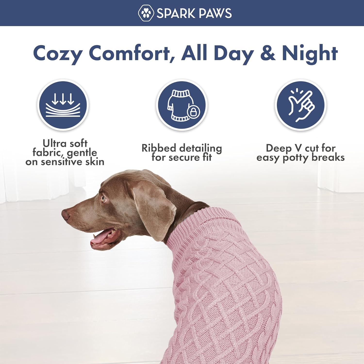 Spark Paws Knit Dog Sweater – Ultra Soft Warm Winter Dog Sweater for Small, Medium & Large Dogs – Stretch Fit Pet Sweater for French Bulldog, Pitbull, Girl & Boy Dogs Jacket, (Pink Cableknit, 4XL)