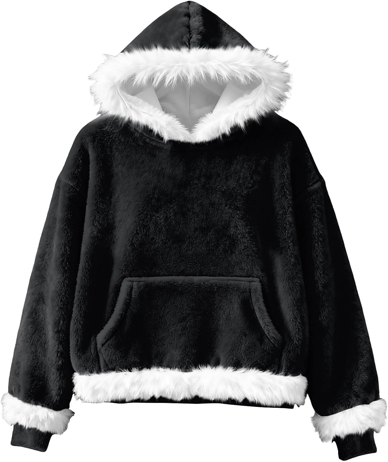 Boys Girls Christmas Flannel Hoodie Velvet Warm Loose Sweatshirts Pullover Winter Oversized Fleece Outerwear with Pockets