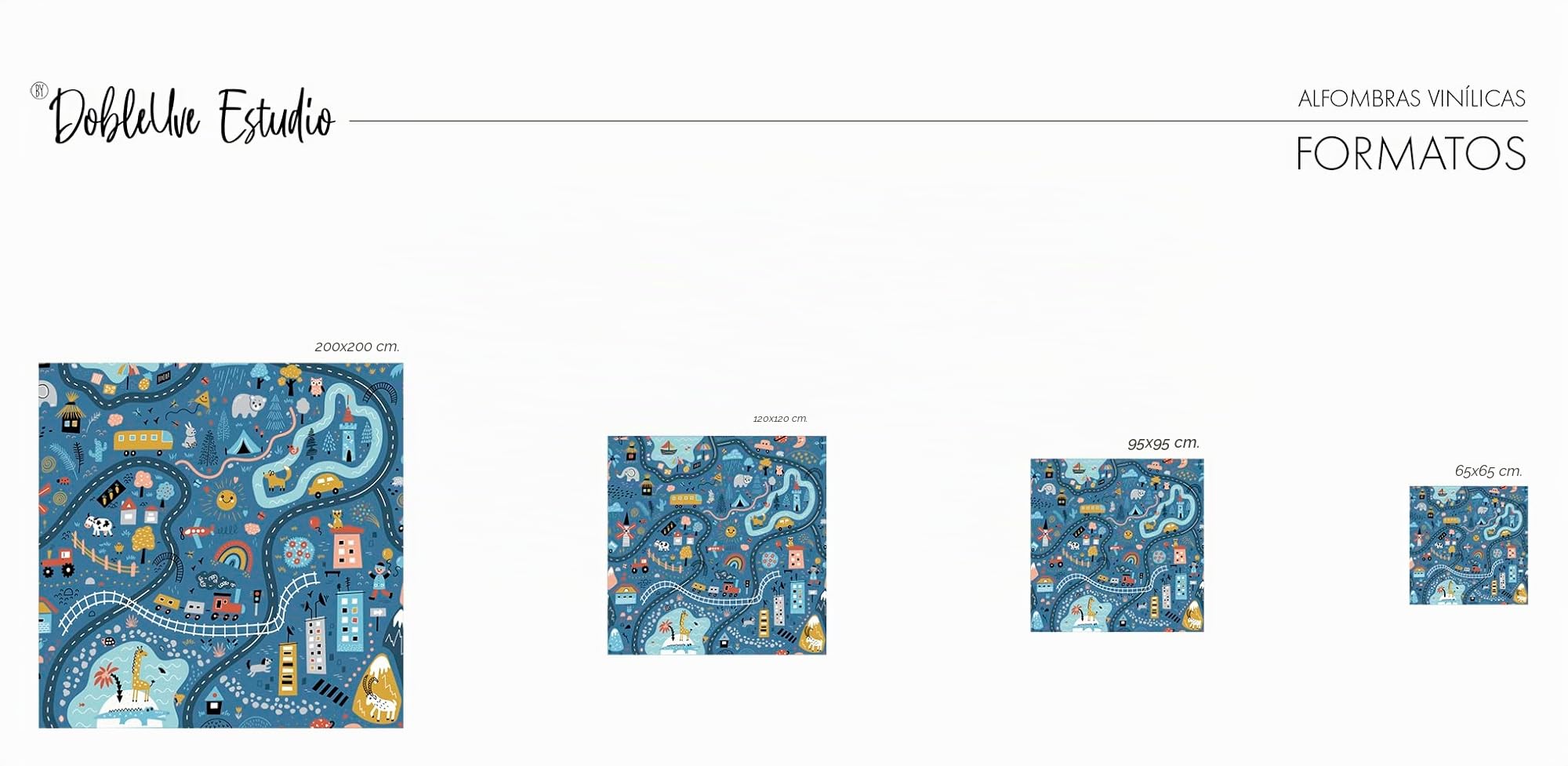 DobleUve Estudio Alfombra Vinílica Infantil 05 | Azul | 200x200 cm | Lavable | Carretera Grande | Suelo Vinilo