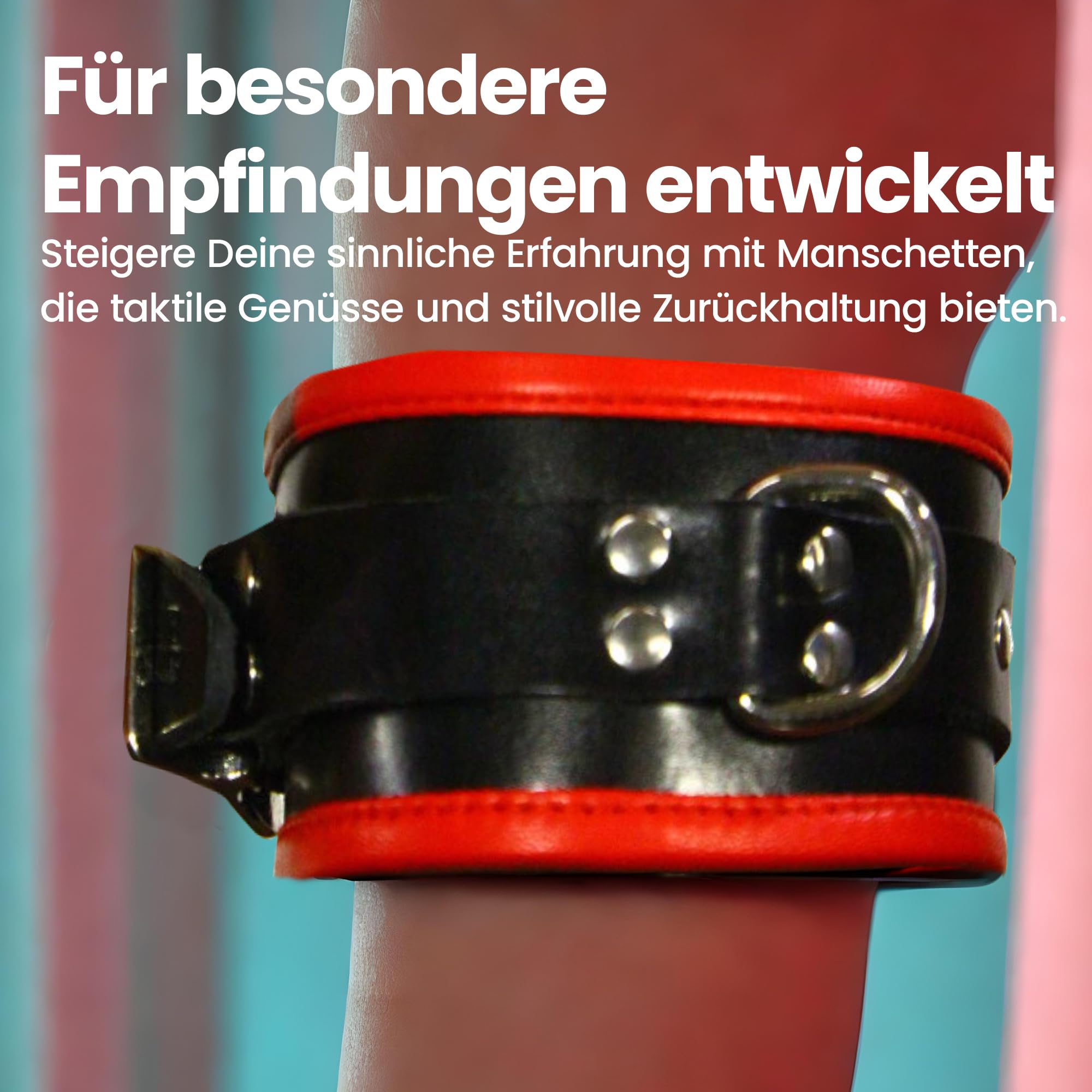 gepolsterte Fußfesseln mit D-Ring, Fußgelenk-Manschetten aus Leder, für Bondage und BDSM, Farbe: Schwarz/Rot, erotisches Sexspielzeug für Anfänger und Fortgeschrittene
