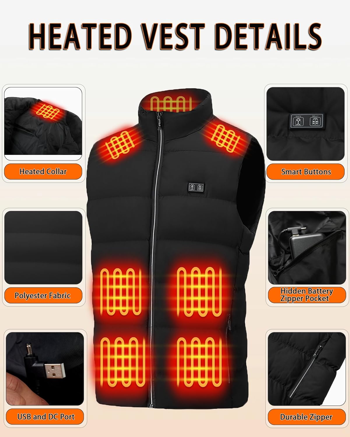 Electric Heated Vest for Men: Lightweight Warm Heated Jacket with 16000mAh Battery Pack - Winter Outdoor Hunting - Image 2