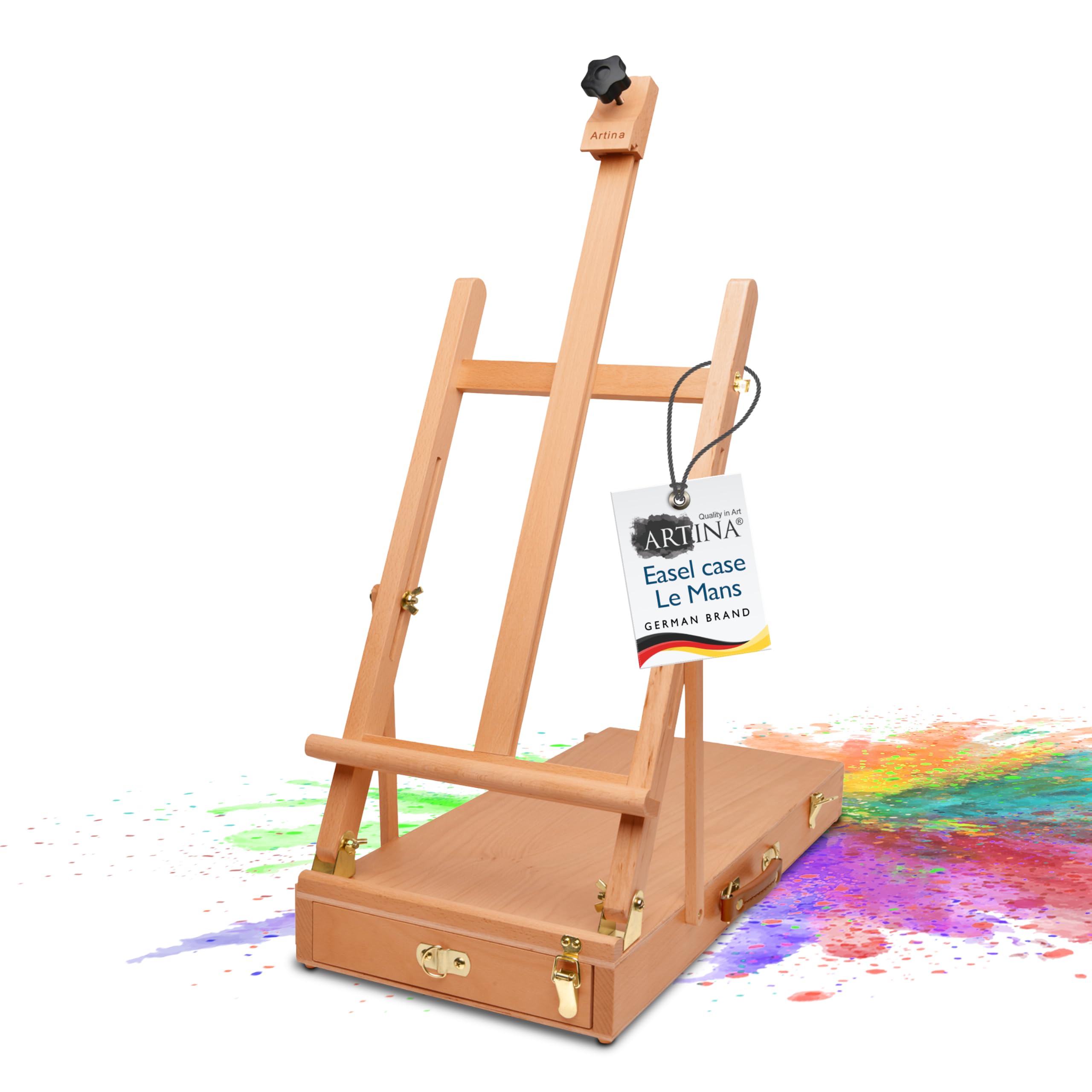 Artina Desktop Wooden Easel Stand with Art Storage for Canvases of up to 56 cm Le Mans - Foldable & Adjustable Desk Painting Art Easel Artist - Table Picture Stand for Painting