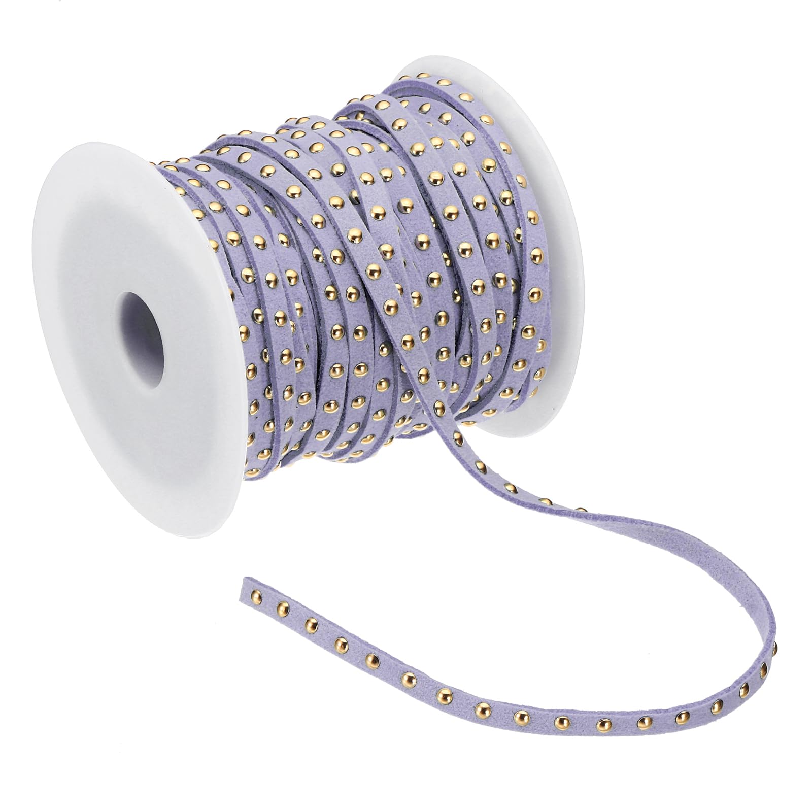 PATIKIL 65.6ft Studded Faux Suede Cord Rope for Jewelry Making 5mm Micro Fibre Flat Leather Lace Beading String Ribbon with Rivets