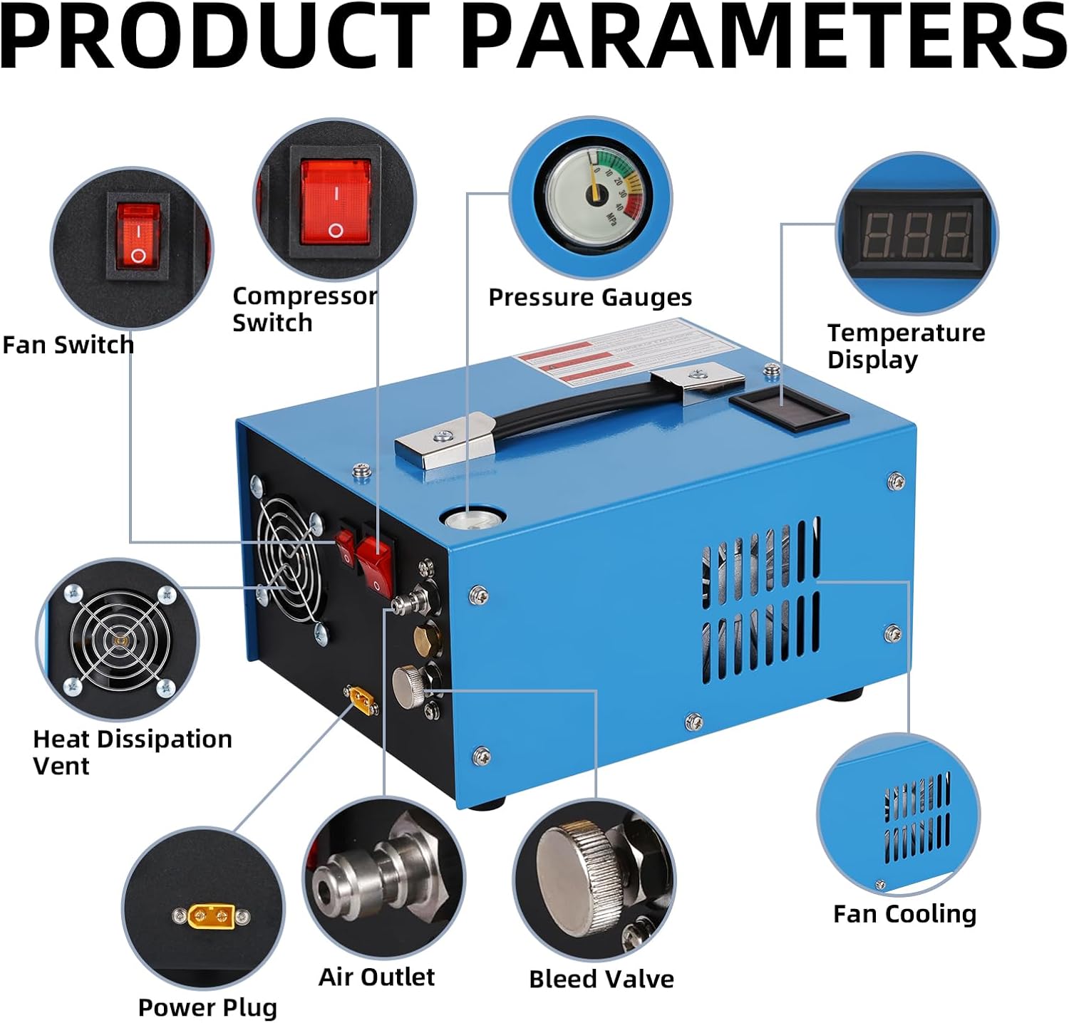 4500Psi 30Mpa PCP Air Compressor, 12V DC/110V AC PCP Air Gun Compressor with Built-in Fan with Adapter PCP Compressor for Paintball/PCP Rifle/Mini Scuba Cylinder Air Pump