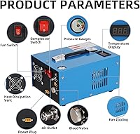 Vista 4 de Compresor de aire PCP, compresor de tanque de buceo de 4500 Psi/30 MPa, fuente de alimentación de 12 V CC/120 V CA, convertidor de potencia Azul
