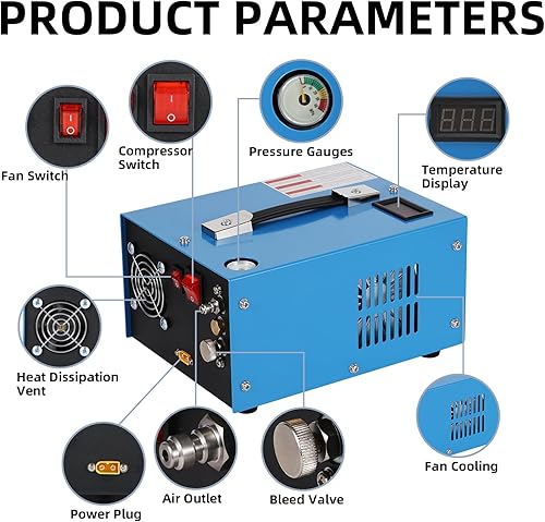 Miniatura 4 de Compresor de aire PCP, compresor de tanque de buceo de 4500 psi30 MPa, fuente de alimentación de 12 V CC120 V CA, adecuado para rifles de aire PCP,