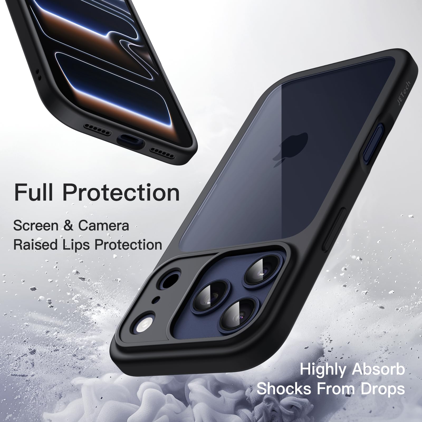 Coque JETech Pour IPhone 17 Pro Max 6,9 Pouces - Cadre TPU Mat Bleu Foncé, Dos Transparent Anti-rayures, Protection Anti-choc