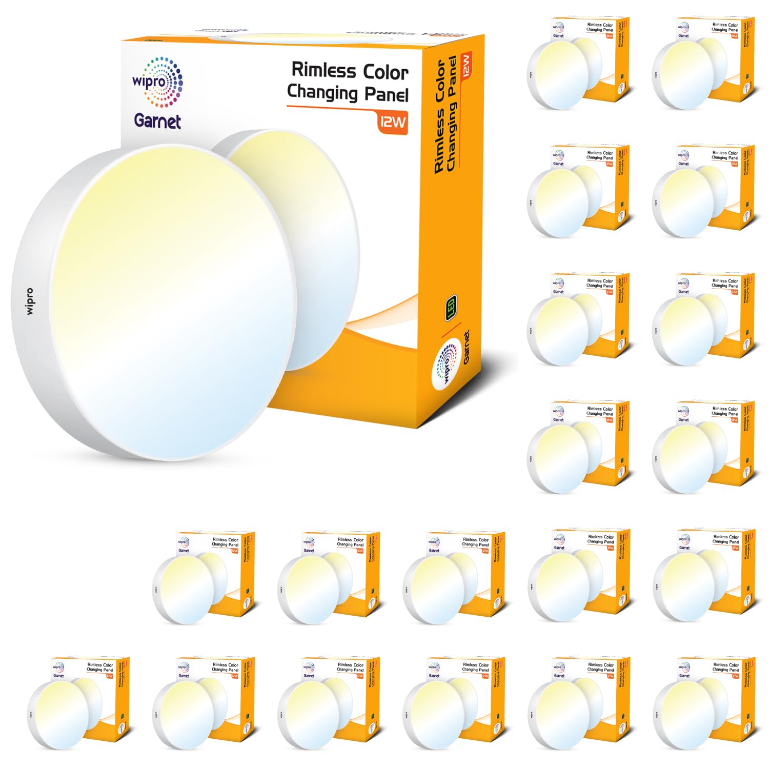 wipro Polycarbonate Garnet 12W Rimless Round CCT Surface Panel,Colour Changing Panel,Warm White,Neutral White,Cool White,E...