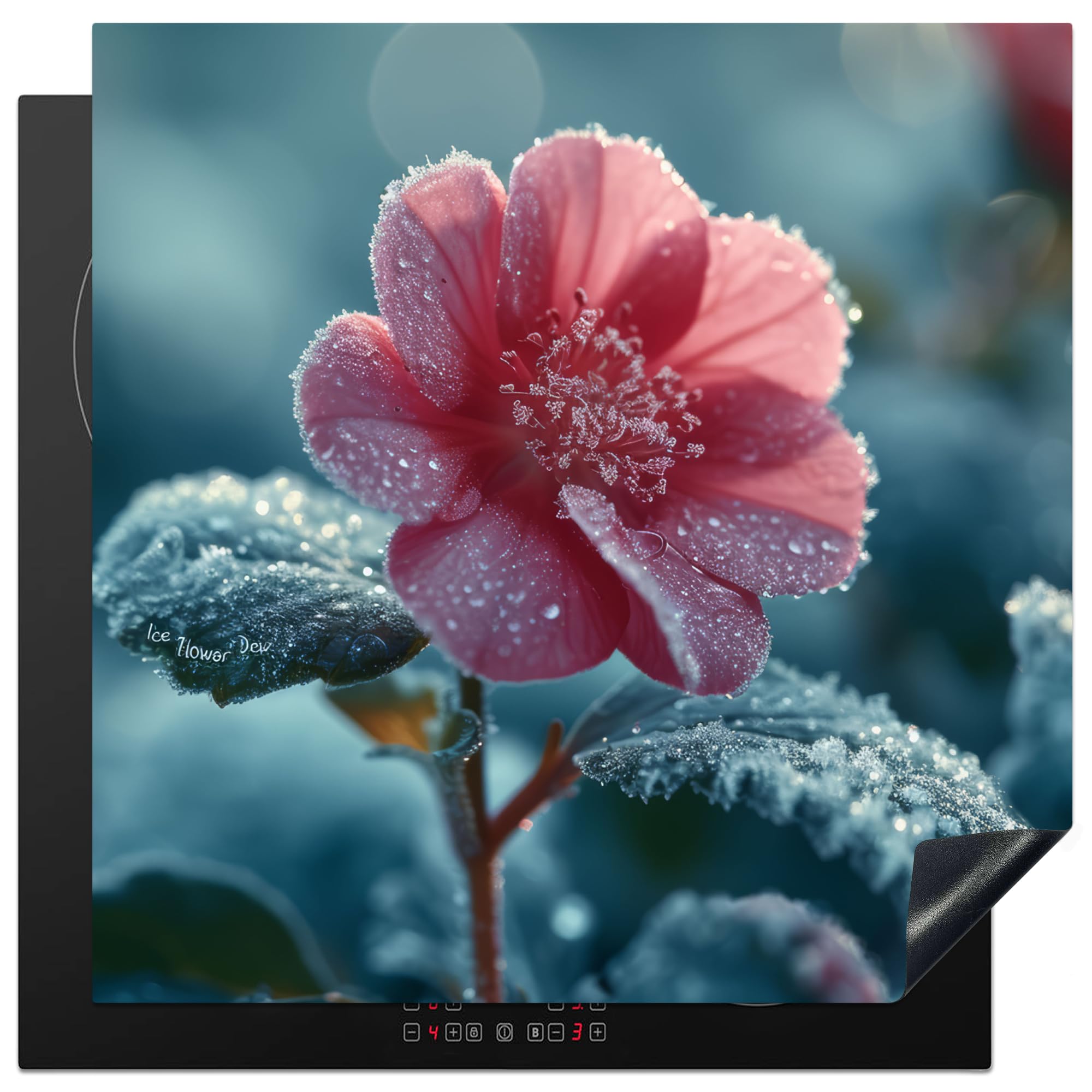 KitchenYeah© Induction Hob Protector Mat 30.7"x30.7" / 78x78 cm Cooker Top Protectors Cover Ceramic Covers Electric Hobs Vinyl Flower - Red - Winter - Drops — image 1