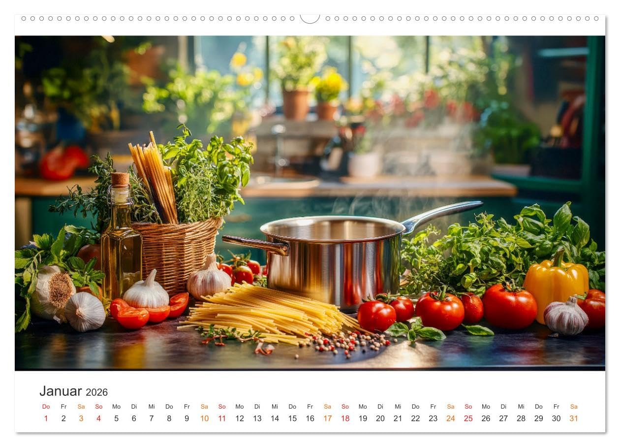 Küchenkalender - Momente voller Schönheit (Wandkalender 2026 DIN A2 quer), CALVENDO Monatskalender: Die Lust auf Kochen, Backen und Genießen. (CALVENDO Lifestyle)