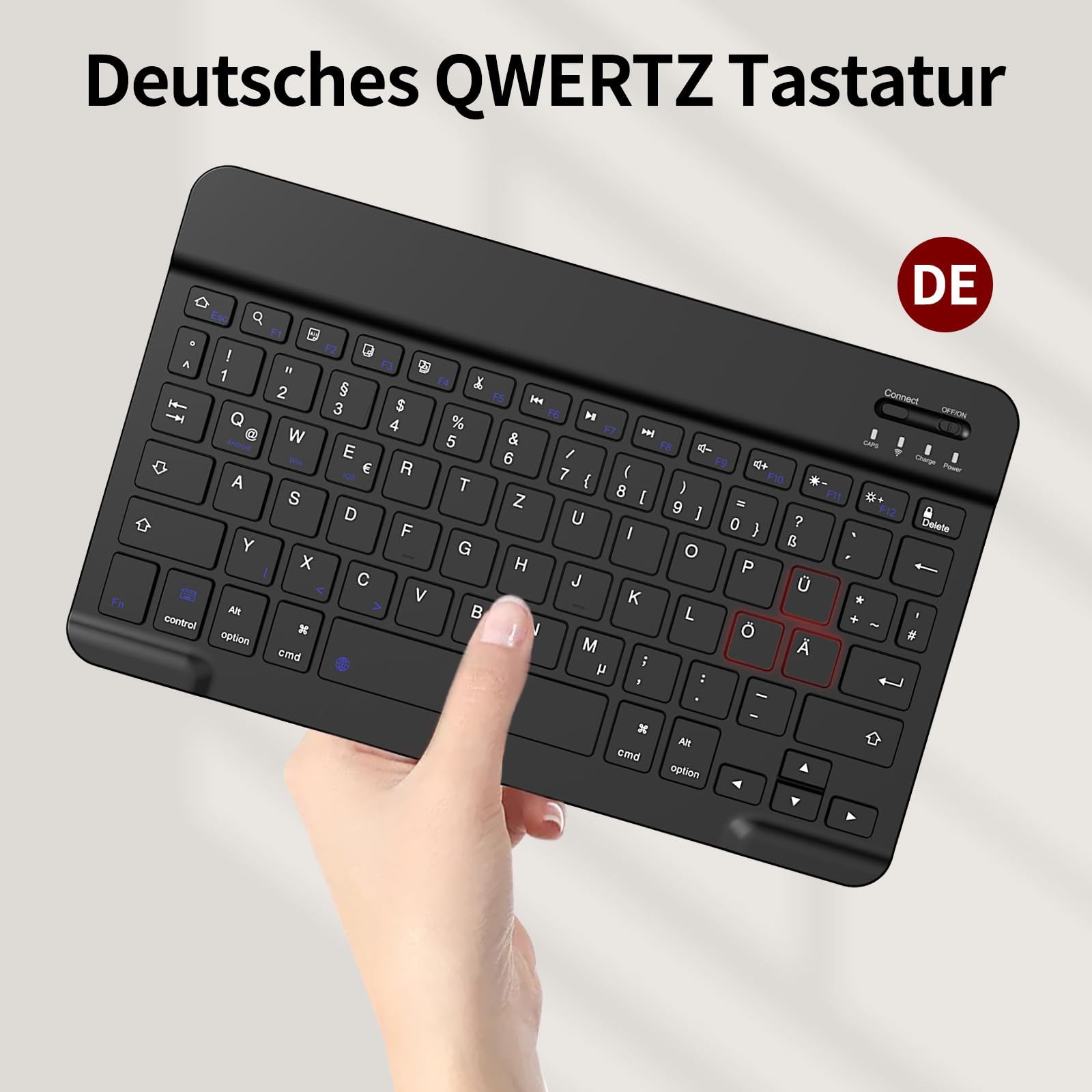 Etui z klawiaturą do iPad Air 11" 2024/2025 (M2/M3), do iPad Air 5./4. generacji 2022/2020 10,9", z miękkiej TPU z uchwytem na rysik, odpinanym klawiaturą Bluetooth QWERTZ, różowe