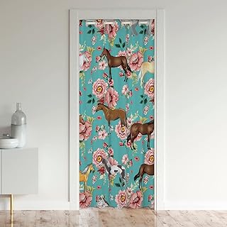 Girls Horse Door Curtain Pink Flower Curtain For Kids Galloping Horse Blackout Curtain For Doorway Privacy Farm Animal Horse Gifts Window Treatment For Women, Cowboy Cowgirls, 1 Panel, 34