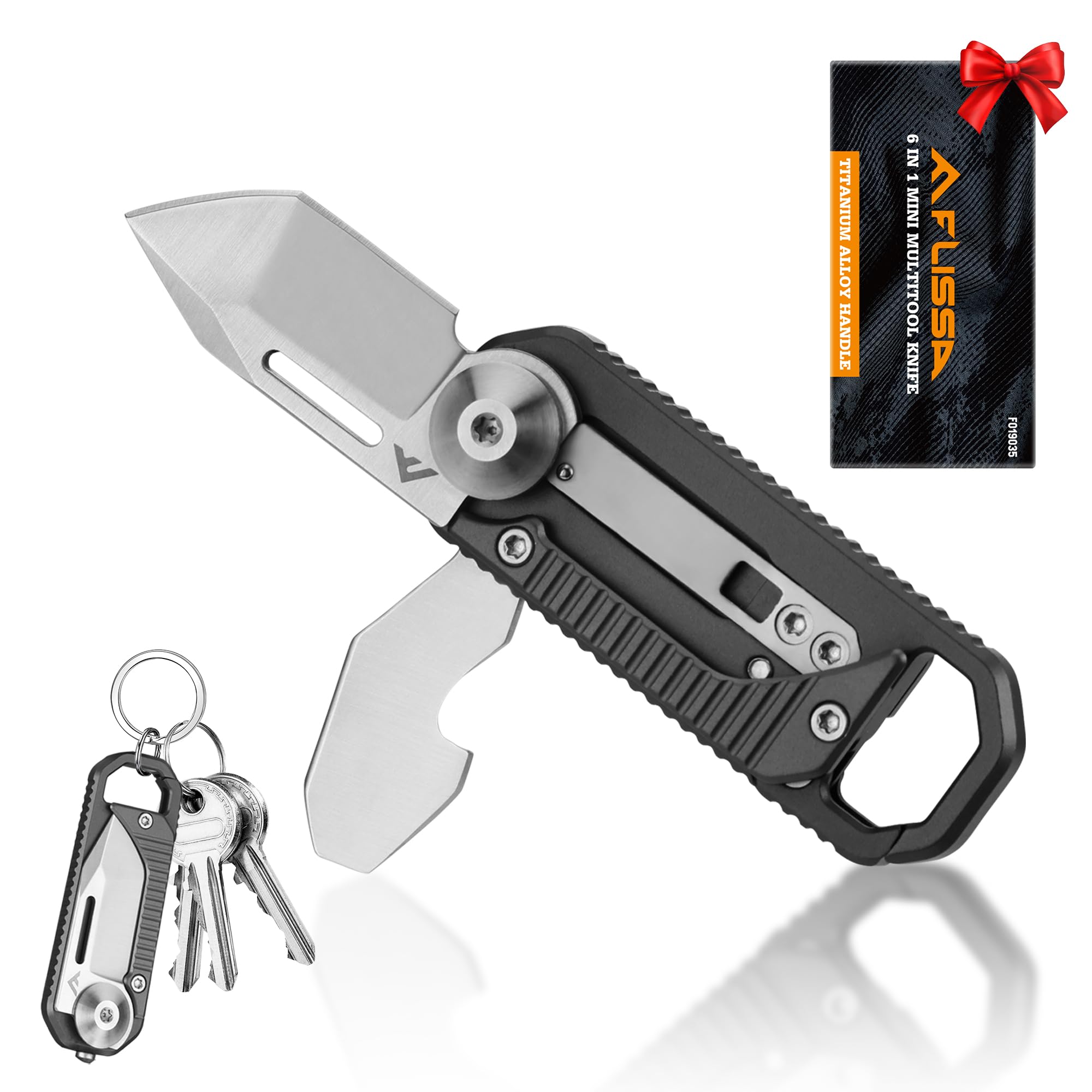 FLISSA Keychain Knife, 6-in-1 EDC Keychain Multitool, Mini Multitool Knife & Safety Lock Design, Small Pocket Knife for Outdoor, Camping, Hiking, or