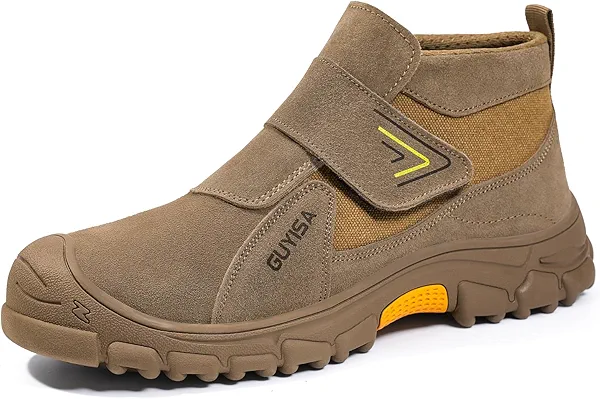 GLANOUDUN Steel Toe Boots for Men Slip on Work Boots for Men Comfortable Safety Boot Indestructible Construction Footwear Laceless Men's Steel Toe Shoes Mid Top Work Shoes