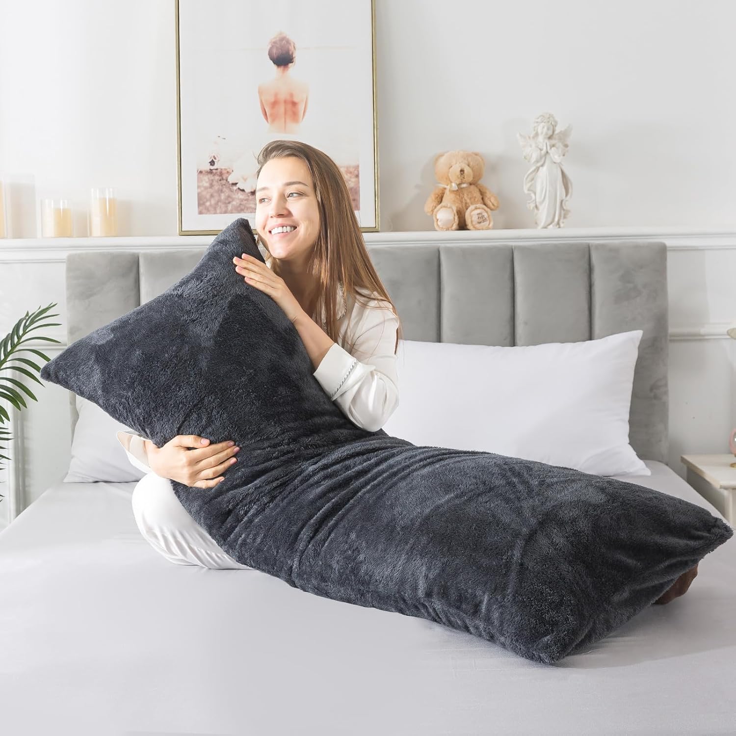 WhatsBedding Gray Body Pillow with Pillowcase, Full Body Pillows for Adults, Large Long Body Pillow Insert, Long Pillow for Bed, Machine Washable, 20 x 54 Inches : Home & Kitchen
