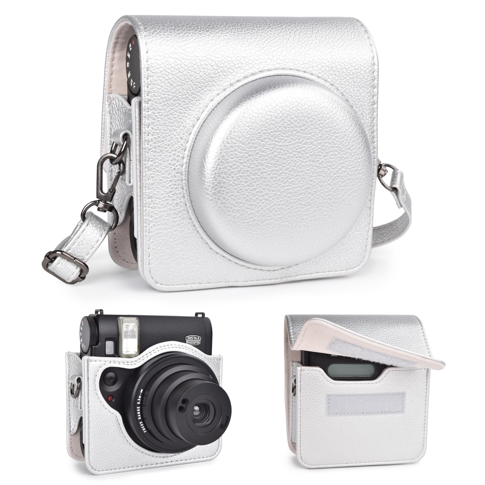 VOVMOEYA Protective Case Compatible with Fujifilm Mini 99, PU Leather Mini 99 Camera Case for Fuji Mini 99 Instant Camera - Fasten with Magic Tape Mini 99 Bag Cover-Strap Included