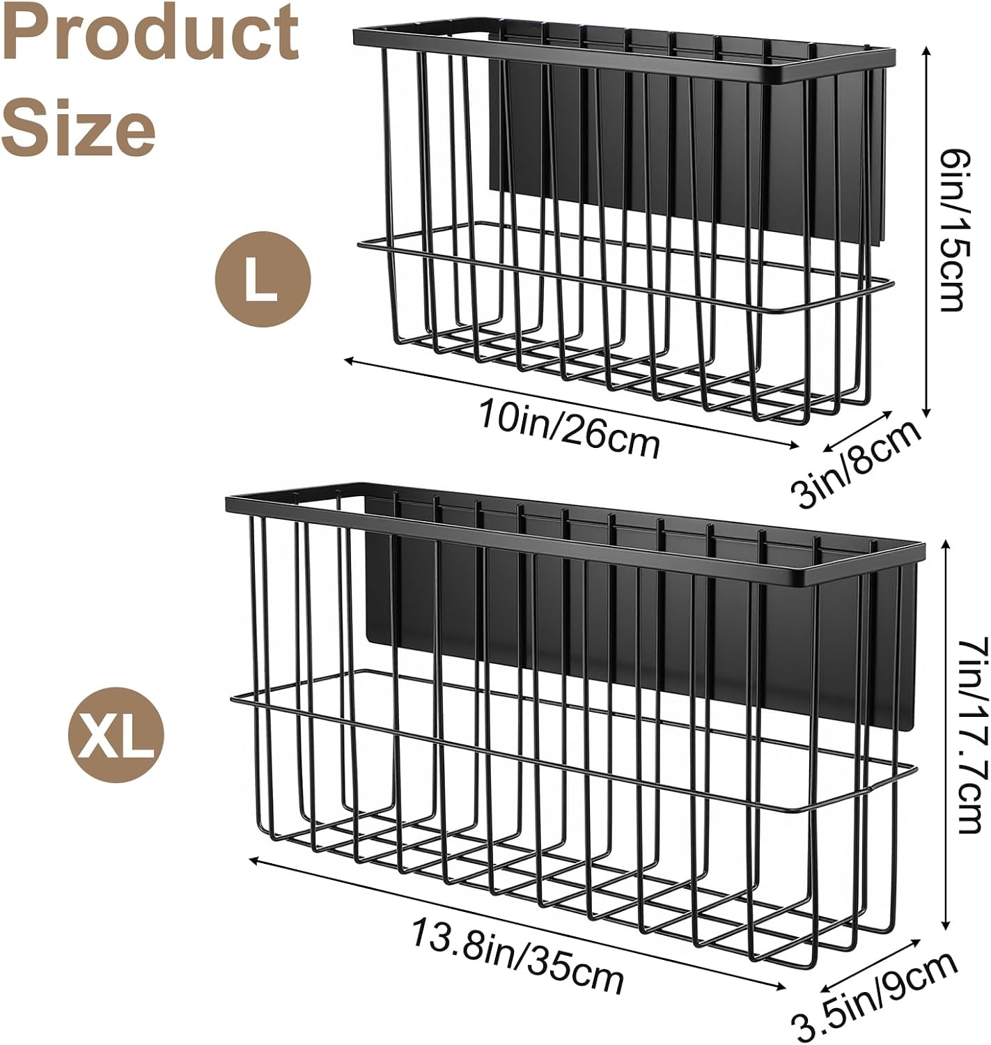 2 Pack Magnetic Laundry Basket - Dryer Ball Holder & Lint Bin Organizer for Refrigerator, Kitchen & Laundry Room Storage (L + XL, Black)