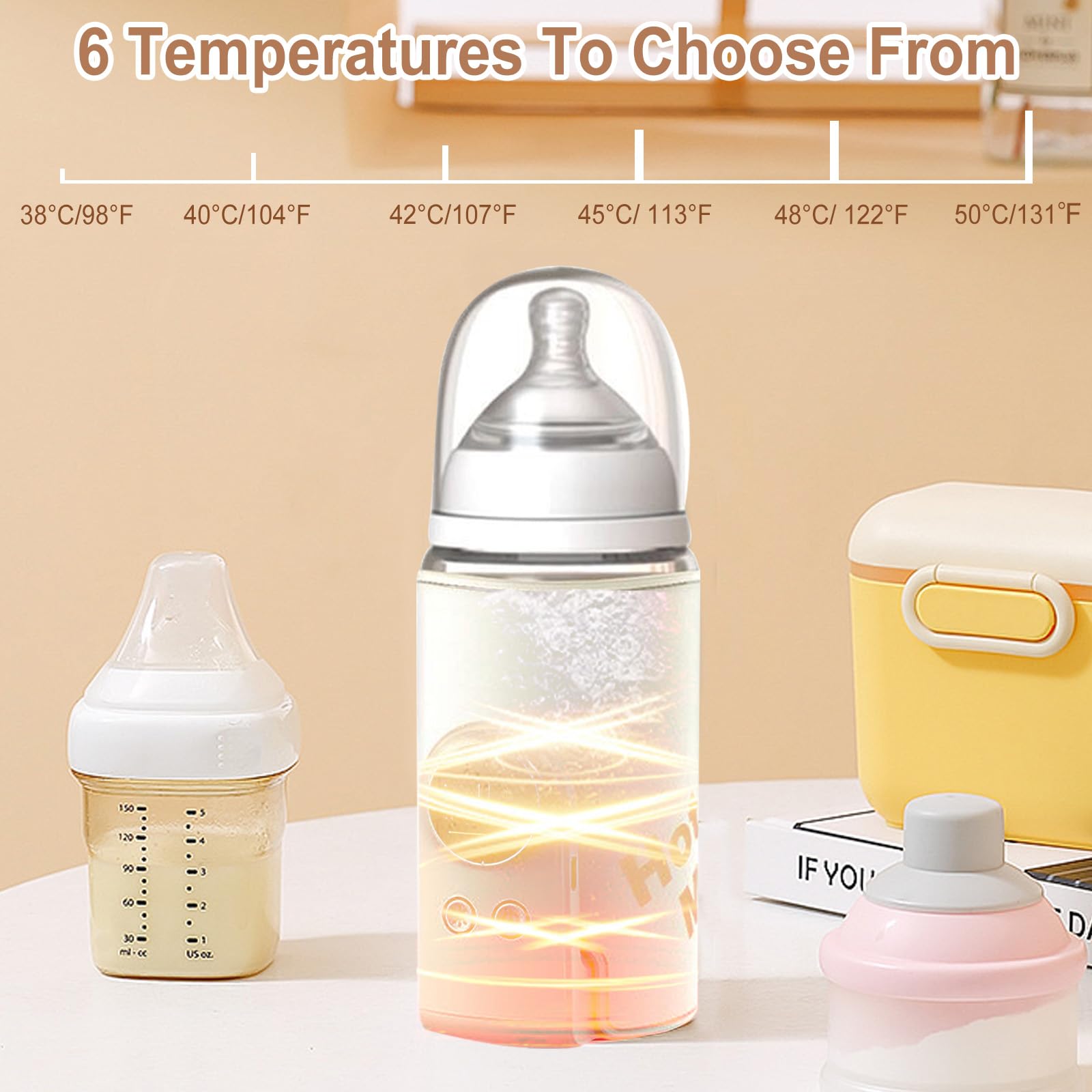 Calentador de biberones para bebé, 6 niveles de temperatura ajustables (38-50 °C) (sin botella) | Calentador de biberones portátil para bebé, con pantalla LCD, calentador de biberones portátil, para viajes y en casa