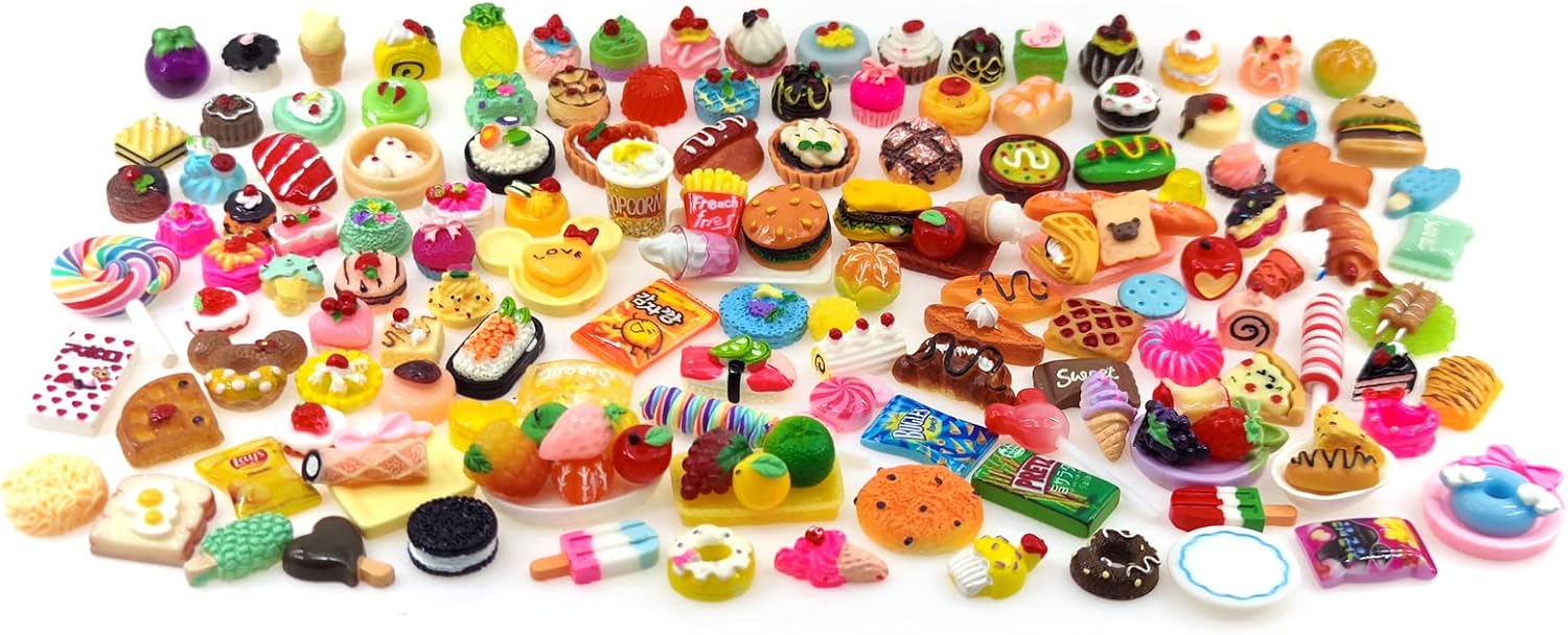 Nuanmu Miniature Drink Bottles Snacks Food Cake Dollhouse Decorations Pretend Play Kitchen Game Party Toys (20 Foods Random)