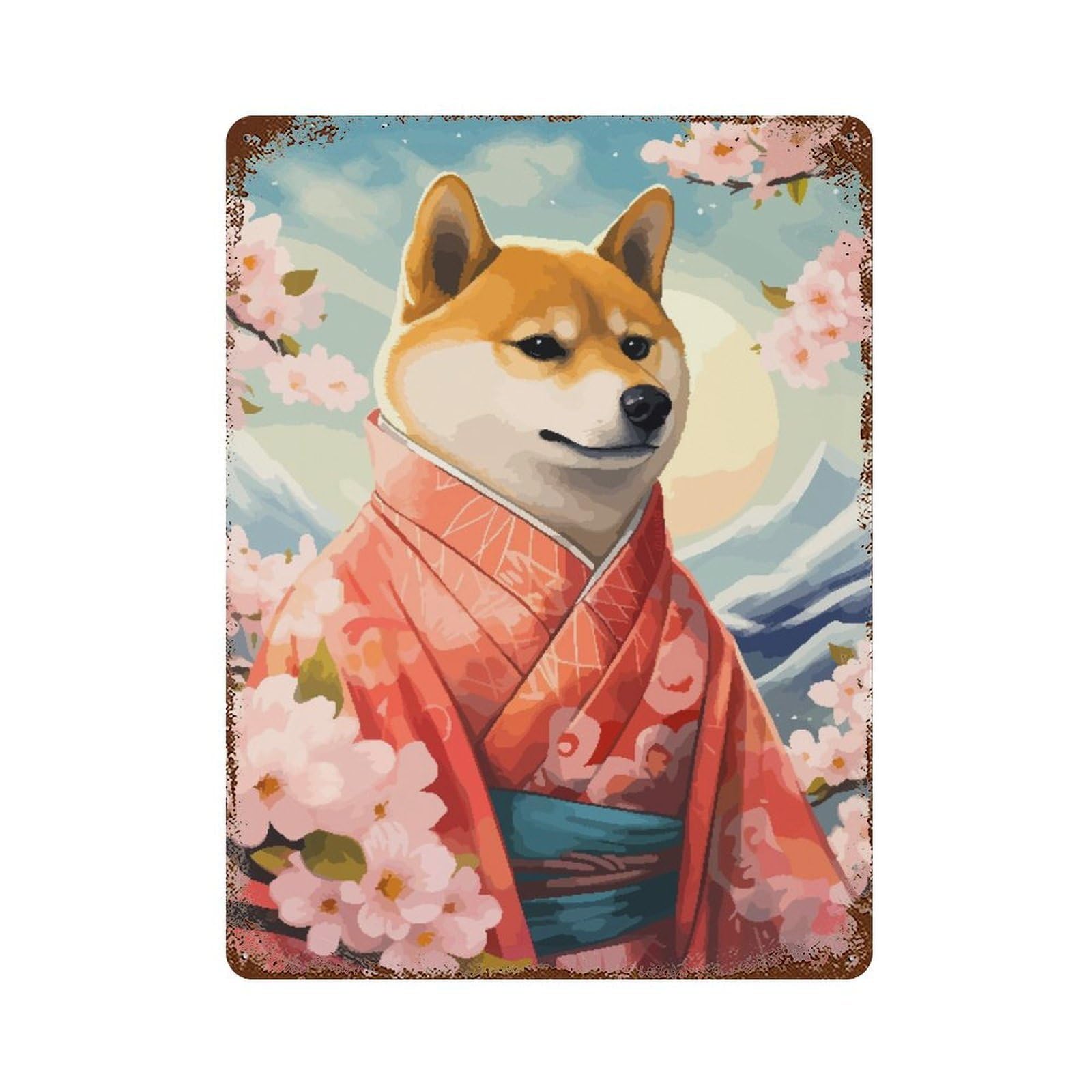 Rusty Metal Tin Sign Shiba Inu Pixel Art 15.7"x11.8", Industrial Home Decor for Patio, Garden Room And Bar Decor