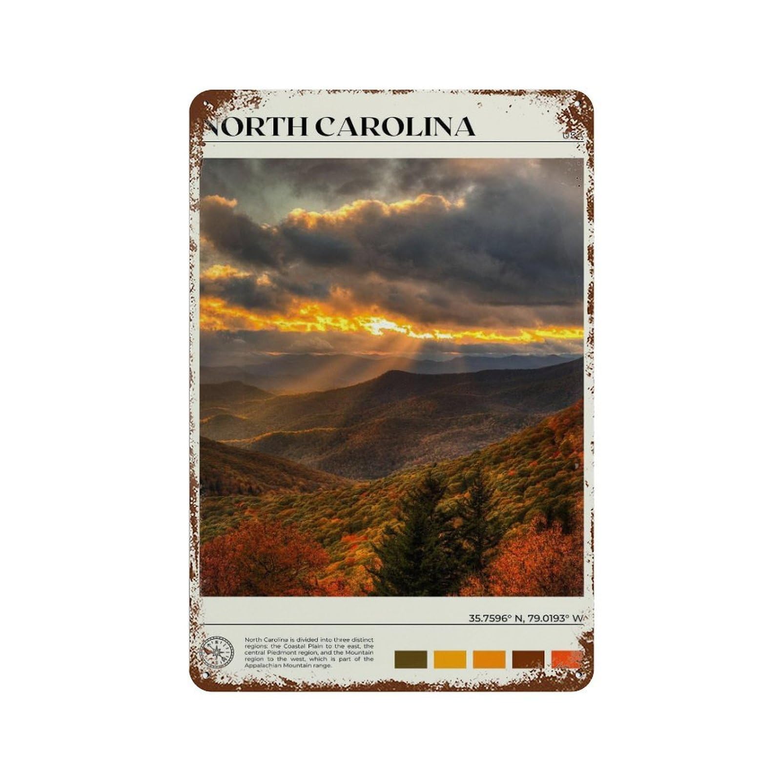 xiaoxiaoshen Real Photo North Carolina Decor Wall Decor Art Metal Tin Poster Modern Home Decor Art Home Bar Shop Decorations Vintage Sign 30x20cm