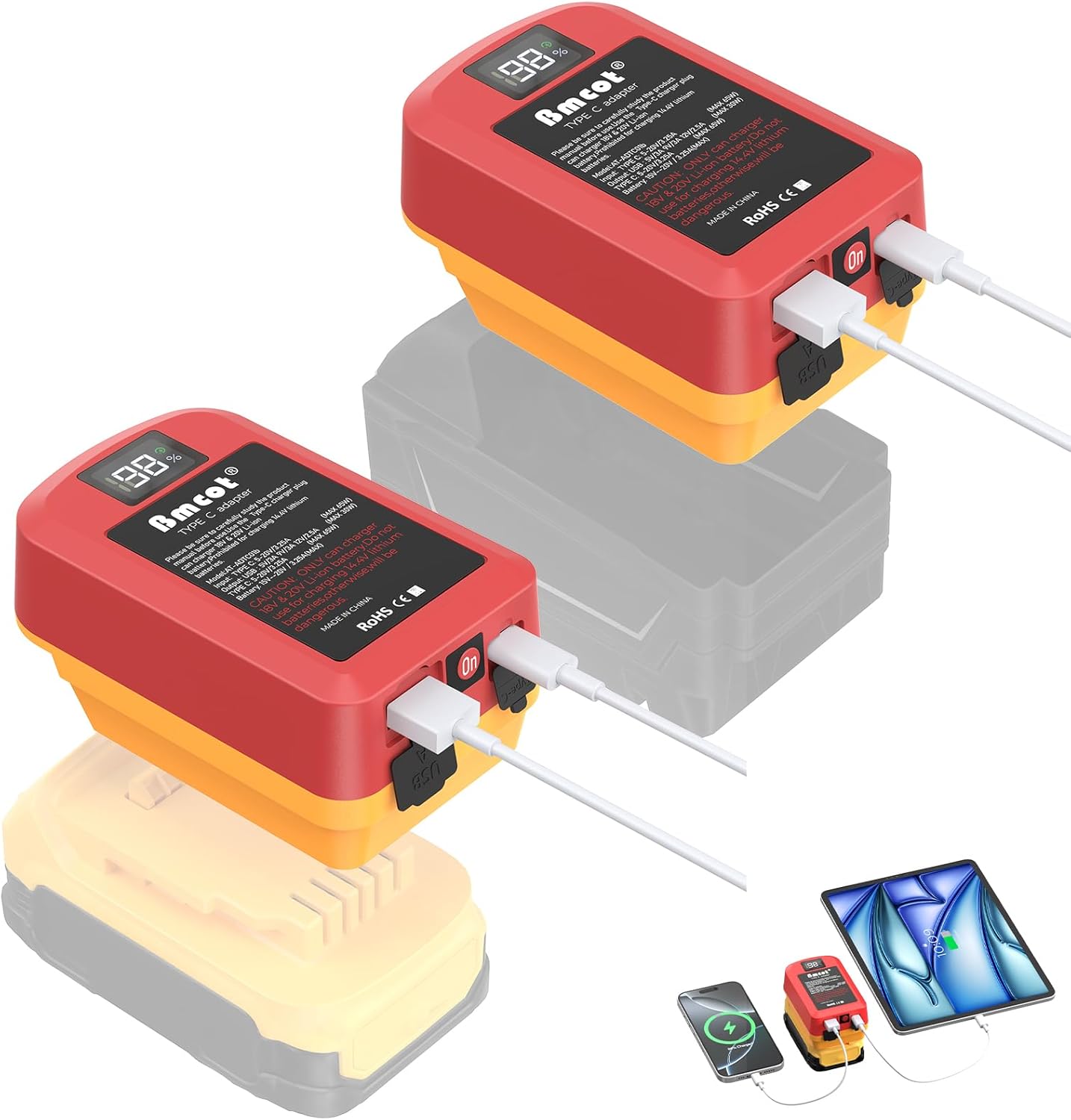2Packs 65W Fast Battery Charger Compatible with Dewalt 20V Max and Compatible with Milwaukee 18V Batteries, with USB/Type-C Dual Output, LED Digital Display (Charger Only)